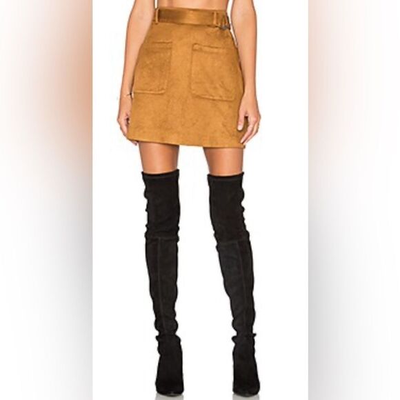 Lovers + Friends Brighton Faux Suede Brown Front Pocket Fully Lined Mini Skirt - Picture 1 of 8